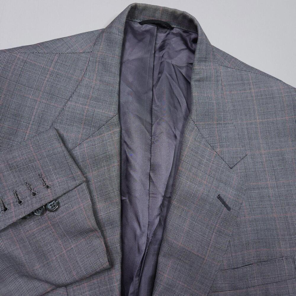 Holland & Sherry Tom James Executive Plaid Sport Coat Surgeons Cuffs 45 Chest